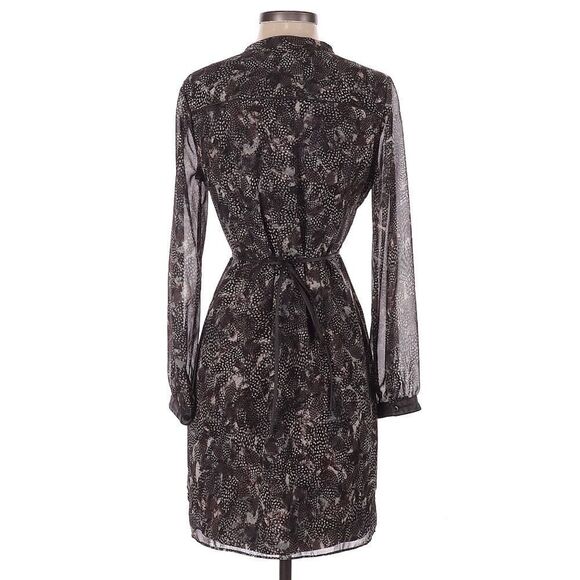 Ann Taylor | Peasant Brown Feather Boho Dress Size 10 with Leather Trim - Picture 2 of 9